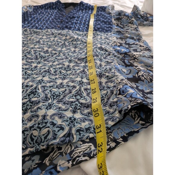 Ulla Popken Top Women's 16/18 Cottagecore Boho Blue Floral Pleats Button Tunic - Picture 11 of 11